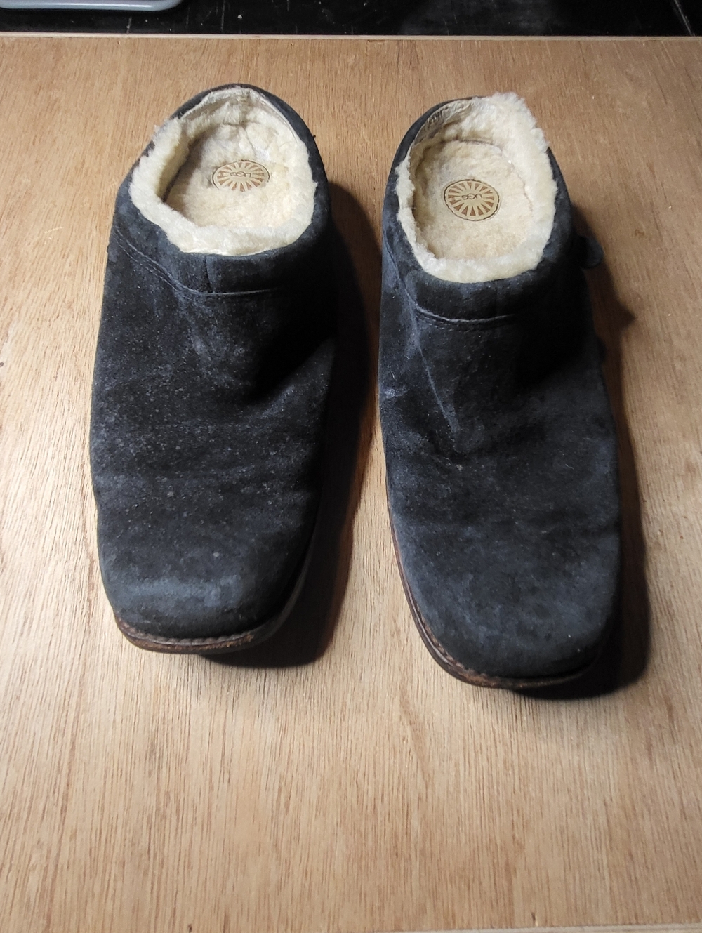 Women's Black Suede Shearling-Lined Slip-On Shoes
